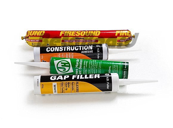 A range of joint sealants and gap fillers in tubes.